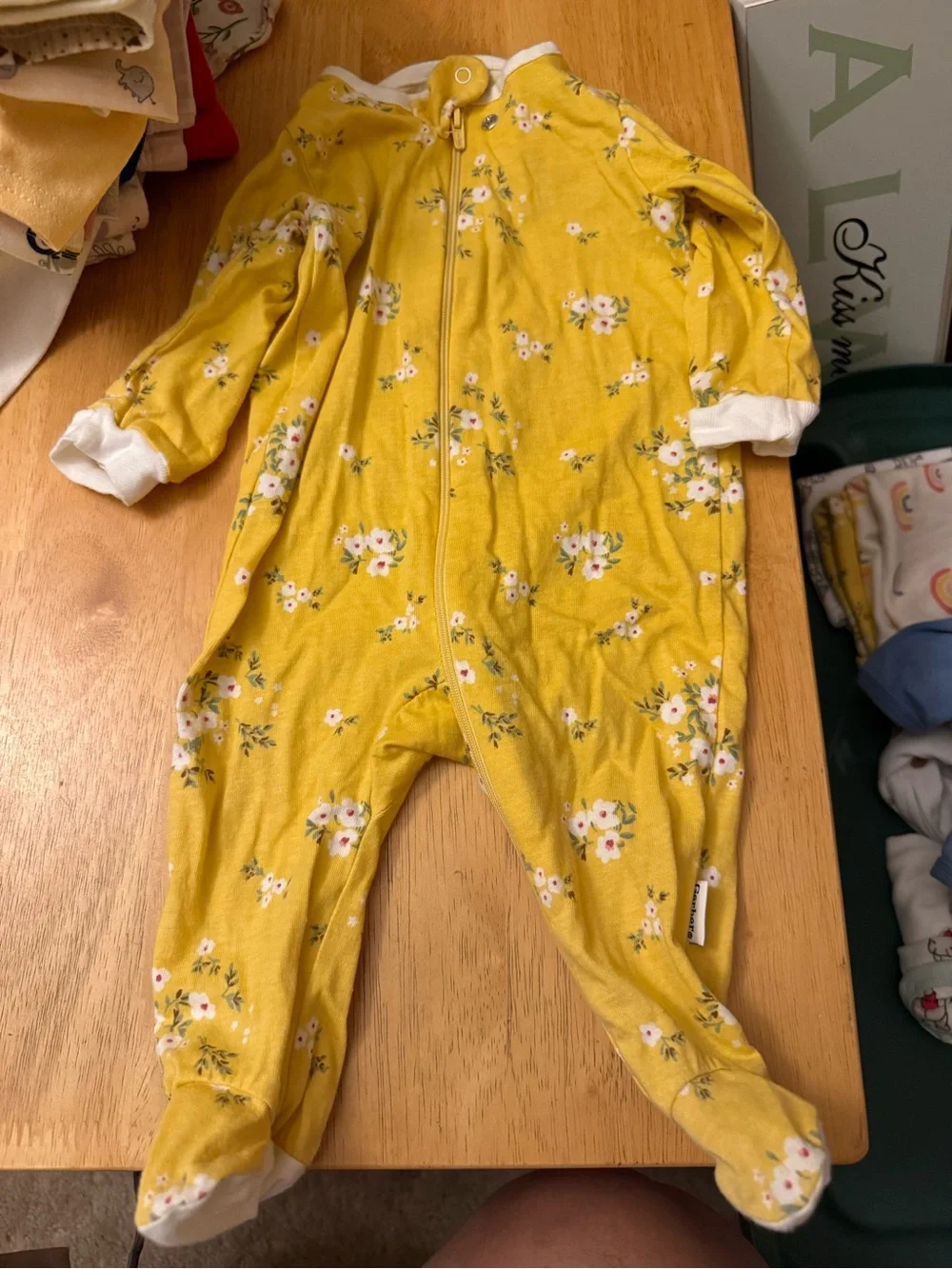 Gerber Yellow Floral Zip-Up Footed One-Piece 0-3mo
